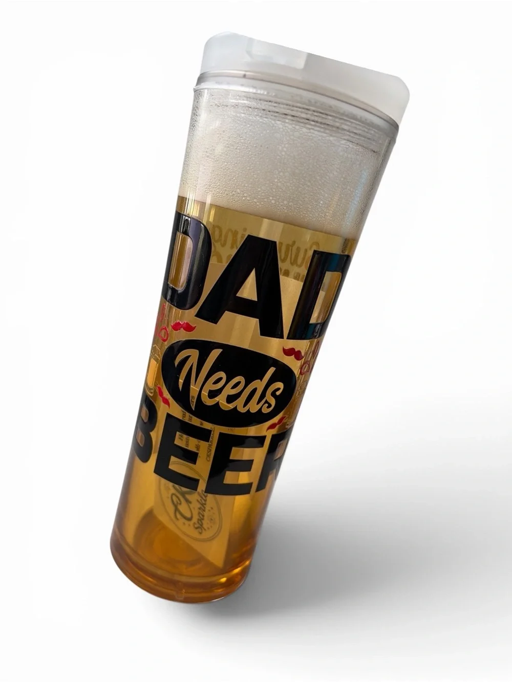 Dad Needs Beer 24 oz Faux Beer Flip Straw Tumbler